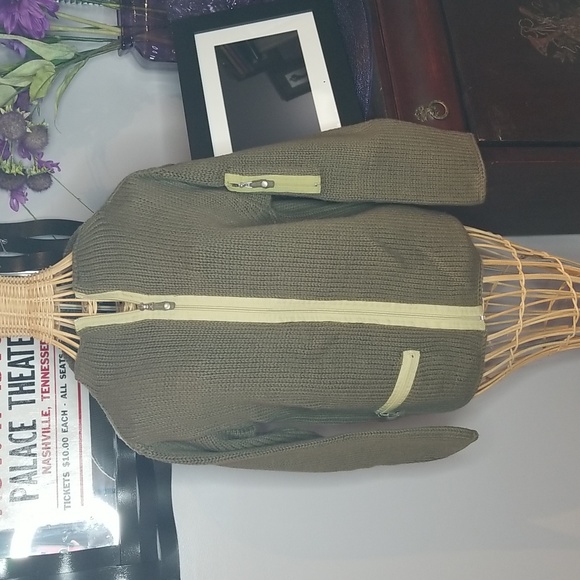 Pure Handknit Sweaters - Pure Handknit Small/Medium Olive Green 100% Cotton Long Sleeve Zipper Sweater